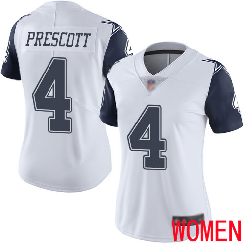 Women Dallas Cowboys Limited White Dak Prescott #4 Rush Vapor Untouchable NFL Jersey